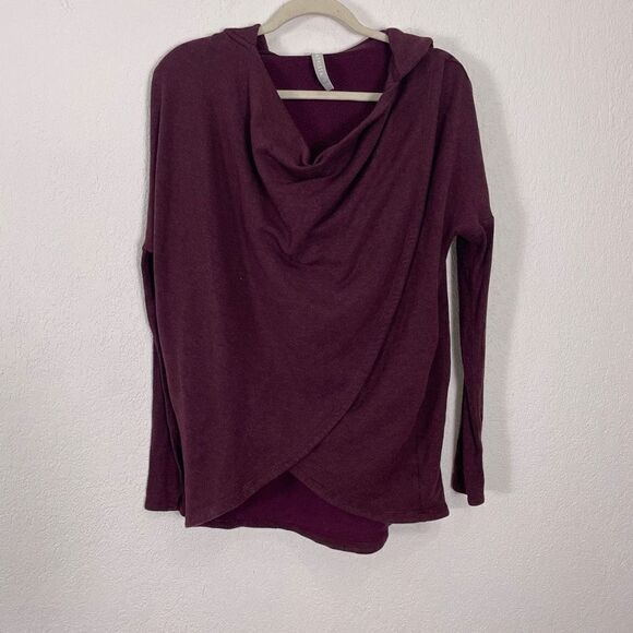 Athleta Purple Hooded Overlap Front Fleece Lined Pullover Sweatshirt - Picture 1 of 8